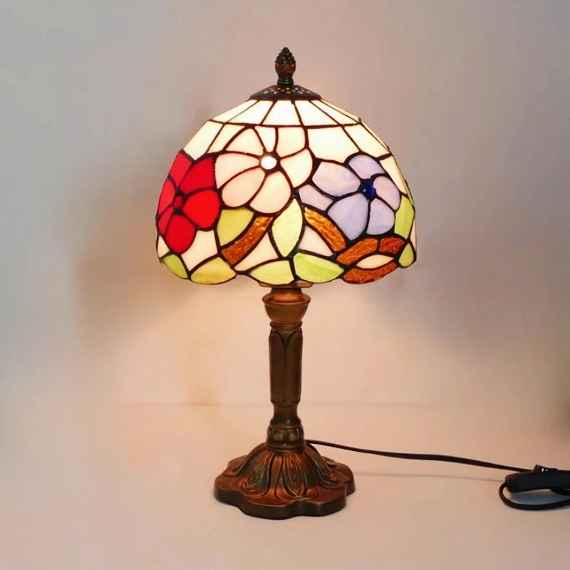 E27 Retro Baroque LED Table Lamps Mediterranean Vintage Stained Glass Bedroom Reading Cafe Bar Decor Desk Lights With EU/US Plug