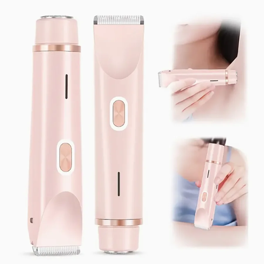 Two-in-one electric shaver for women - Wet and dry hair remover, suitable for face, eyebrows, legs and armpits - Portable bikini
