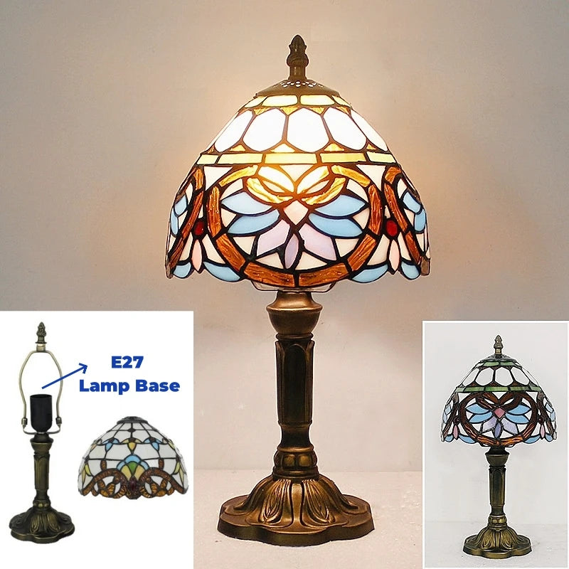 E27 Retro Baroque LED Table Lamps Mediterranean Vintage Stained Glass Bedroom Reading Cafe Bar Decor Desk Lights With EU/US Plug