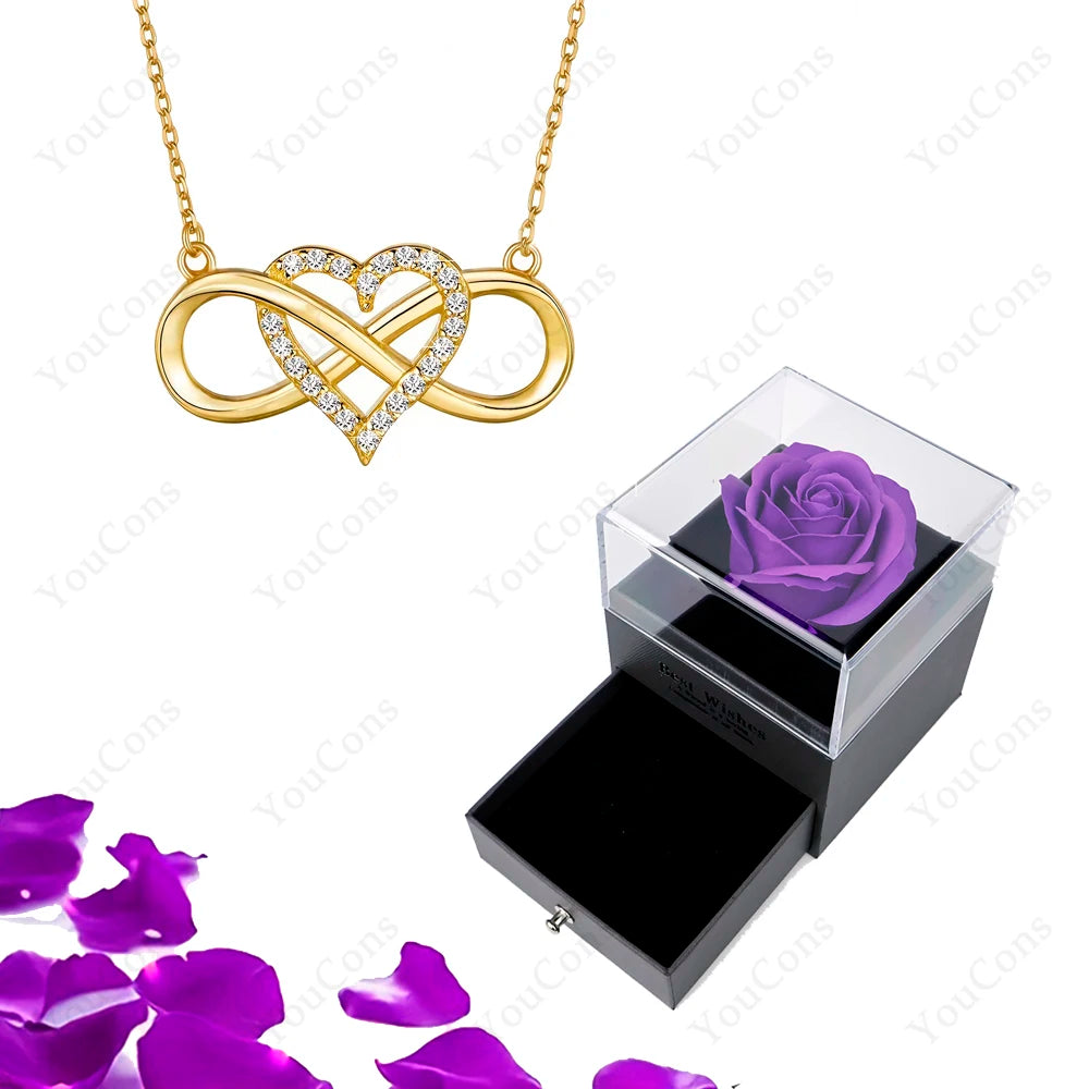 Luxury Heart Pendant Necklaces With Rose Gift Box For Women Christmas Valentine Girlfriend Romantic Trendy Wedding Jewelry