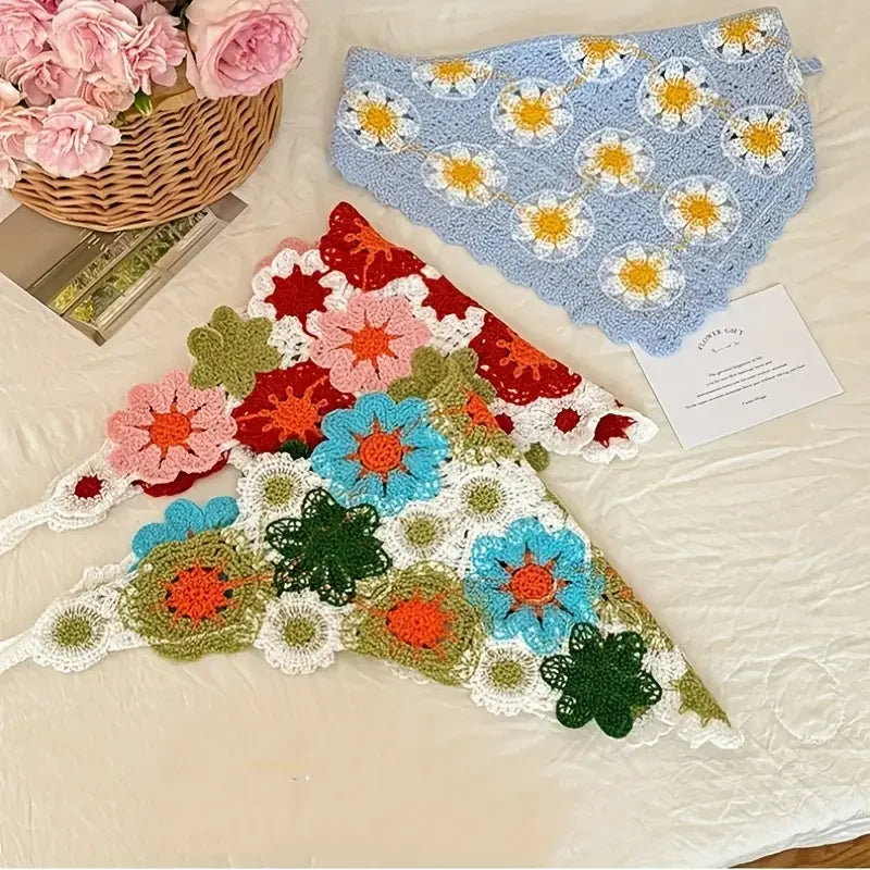 Elegant Knitted Triangle Scarf Headband for Women Fashion Girl strawberry Versatile pattern Hair Band Hair Accessory