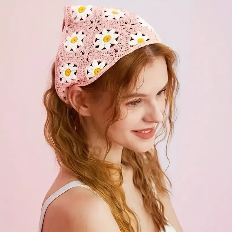 Elegant Knitted Triangle Scarf Headband for Women Fashion Girl strawberry Versatile pattern Hair Band Hair Accessory