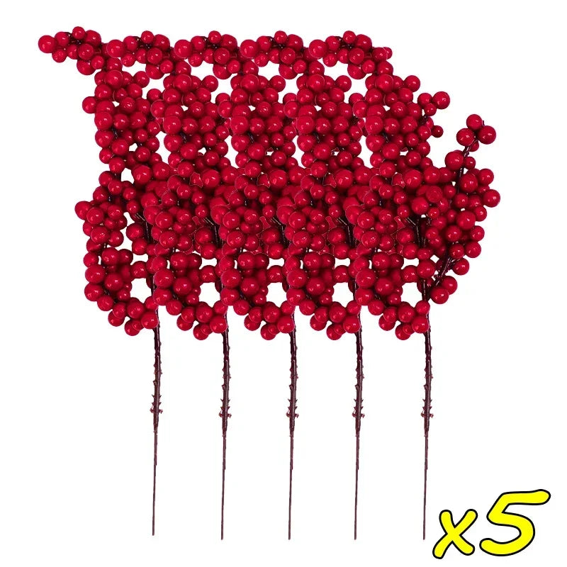 50/1branch Christmas Artificial Berries Stem Red Holly Berry Fake Flowers Plant for Xmas Tree New Year Party Home Decor Ornament