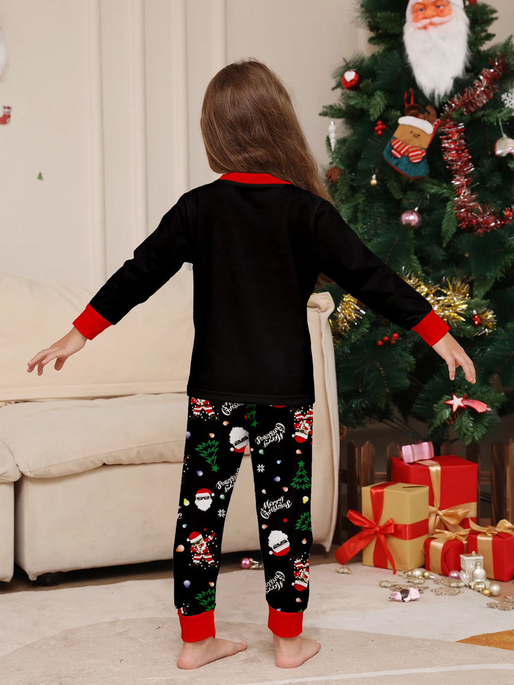 Family Matching Christmas Pajamas Set with Santa Claus Print, Festive Xmas Loungewear