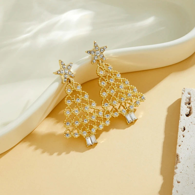 Christmas Series Simple Advanced Rotating Christmas Tree Star Pendant Earrings Women's Creative Personalized Girl Gifts