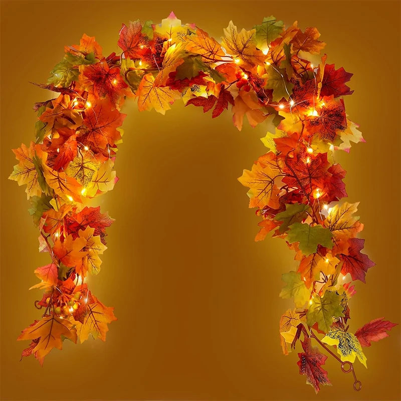 200CM Autumn Artificial Maple Leaf Wreath Fake Leaf Plant Vine Home Decor Garden Halloween Wall Outdoor Doors Windows Decoration