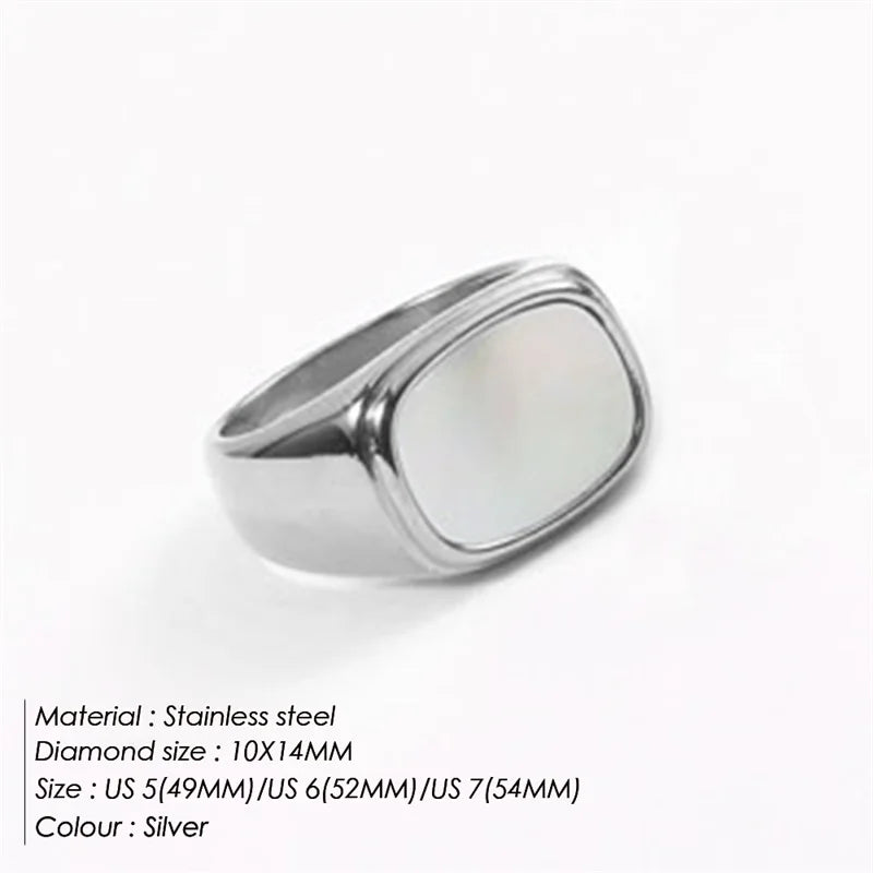 Vintage Chunky Square Shell Rings for Women White Gold Color Ladies Large Ring Party Jewelry Accessories Gift Outlet