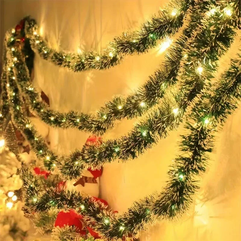 Christmas Tinsel Garland Artificial Christmas Garland With LED Lights Xmas Metallic Twist Hanging Garland Fireplace 2m