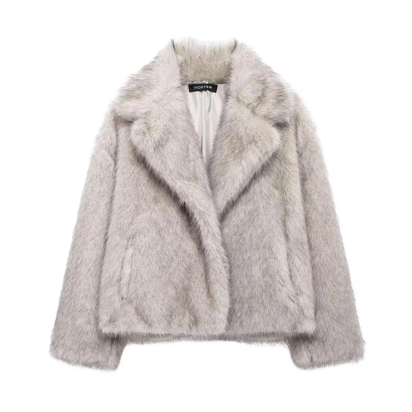 HH Women Elegant Faux Fur Coat Warm Fluffy Loose Long Sleeve Lapel Jacket Autumn Winter Fashion High Street Lady Outerwear