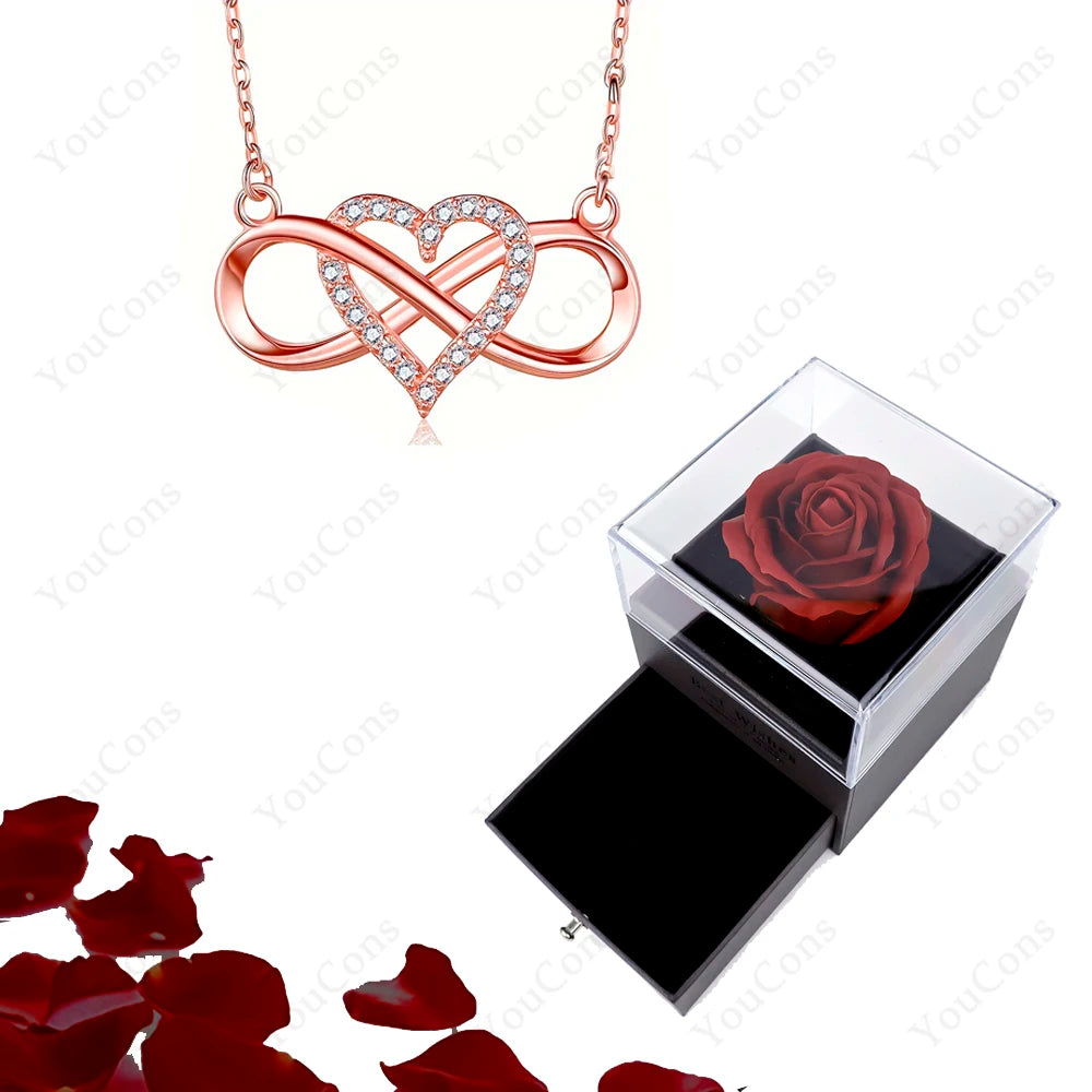 Luxury Heart Pendant Necklaces With Rose Gift Box For Women Christmas Valentine Girlfriend Romantic Trendy Wedding Jewelry