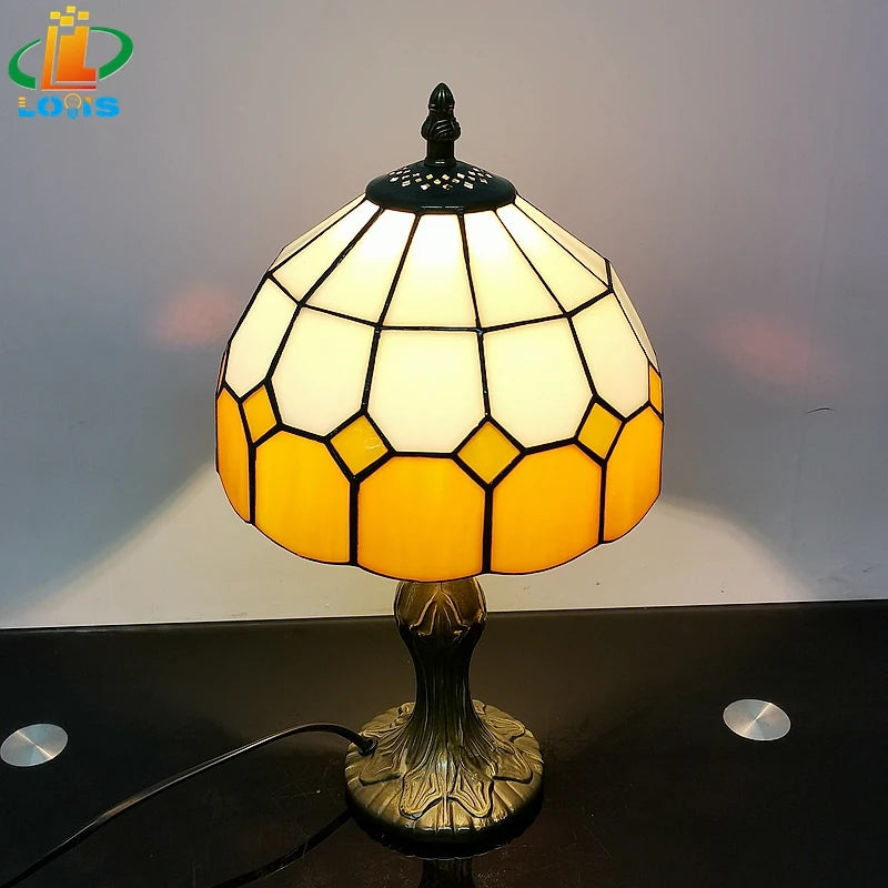8" Nordic Orange Plaid Table Lamp Simple Modern Fashion Green Purple Earthy Yellow Study Reading Glass Lighting Girls Bedside