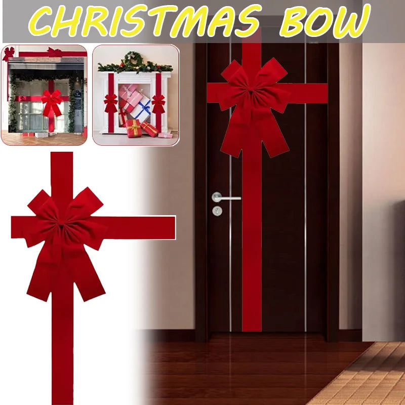 Christmas Large Red Organza Bow Front Door Hanging Decor DIY Xmas Gift Ready Made Bow for Wedding New Year Ribbon Bow