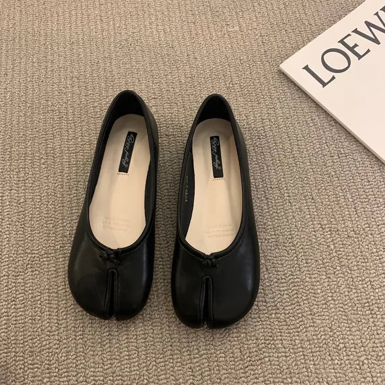 Korean Style Horse-Shoe Split-Toe Women's Shallow Mouth Single Shoes New Slip-On Pig's Trotters Versatile Grandma Flat Loafers