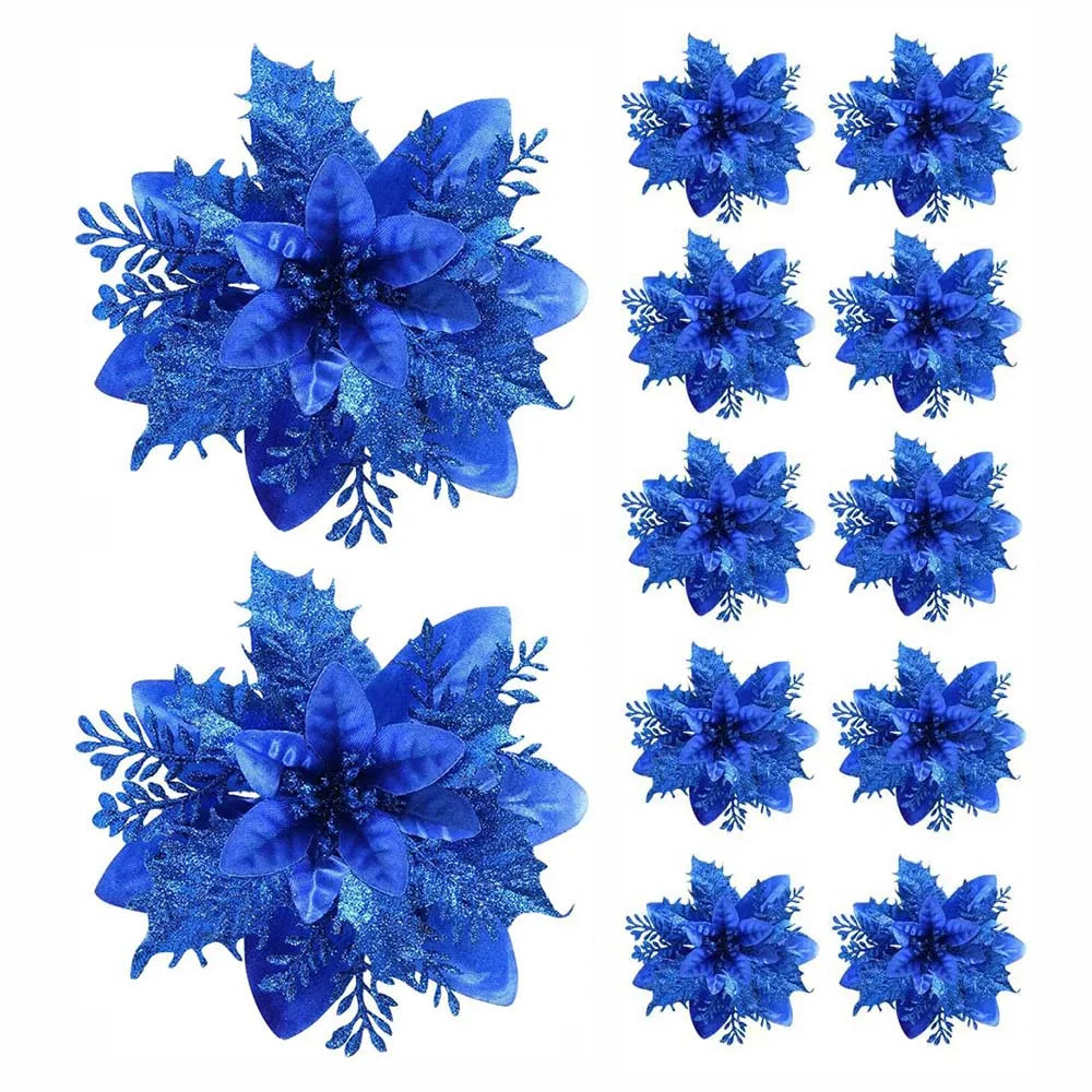 Christmas Glitter Flower Ornaments 5/10pcs