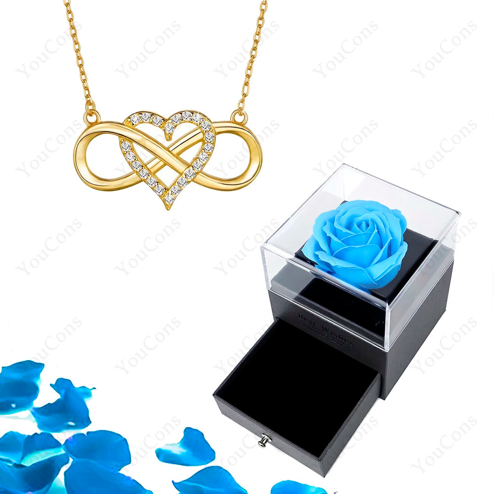 Luxury Heart Pendant Necklaces With Rose Gift Box For Women Christmas Valentine Girlfriend Romantic Trendy Wedding Jewelry