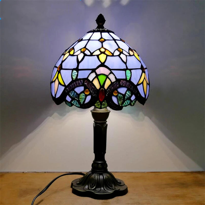 E27 Retro Baroque LED Table Lamps Mediterranean Vintage Stained Glass Bedroom Reading Cafe Bar Decor Desk Lights With EU/US Plug