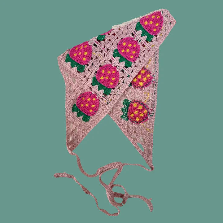 Elegant Knitted Triangle Scarf Headband for Women Fashion Girl strawberry Versatile pattern Hair Band Hair Accessory