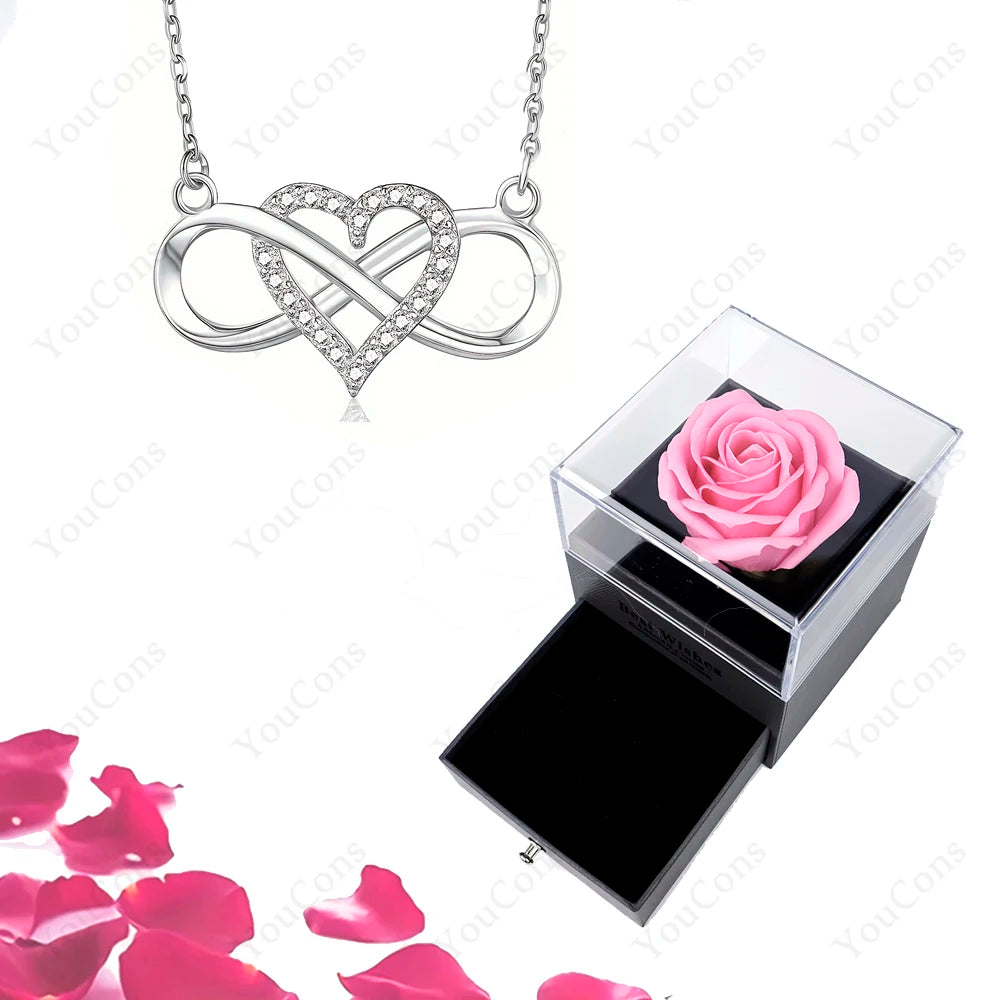 Luxury Heart Pendant Necklaces With Rose Gift Box For Women Christmas Valentine Girlfriend Romantic Trendy Wedding Jewelry