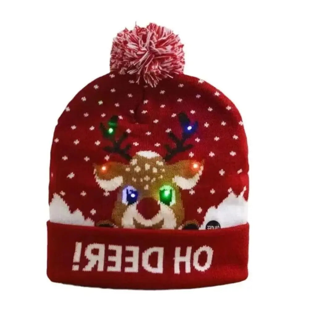 LED Christmas Knitted Hat Light Up Xmas Beanie Cap Unisex Winter Beanie Sweater Hat with Colorful LEDs for Christmas New Yea