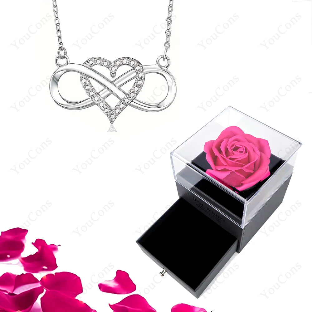 Luxury Heart Pendant Necklaces With Rose Gift Box For Women Christmas Valentine Girlfriend Romantic Trendy Wedding Jewelry