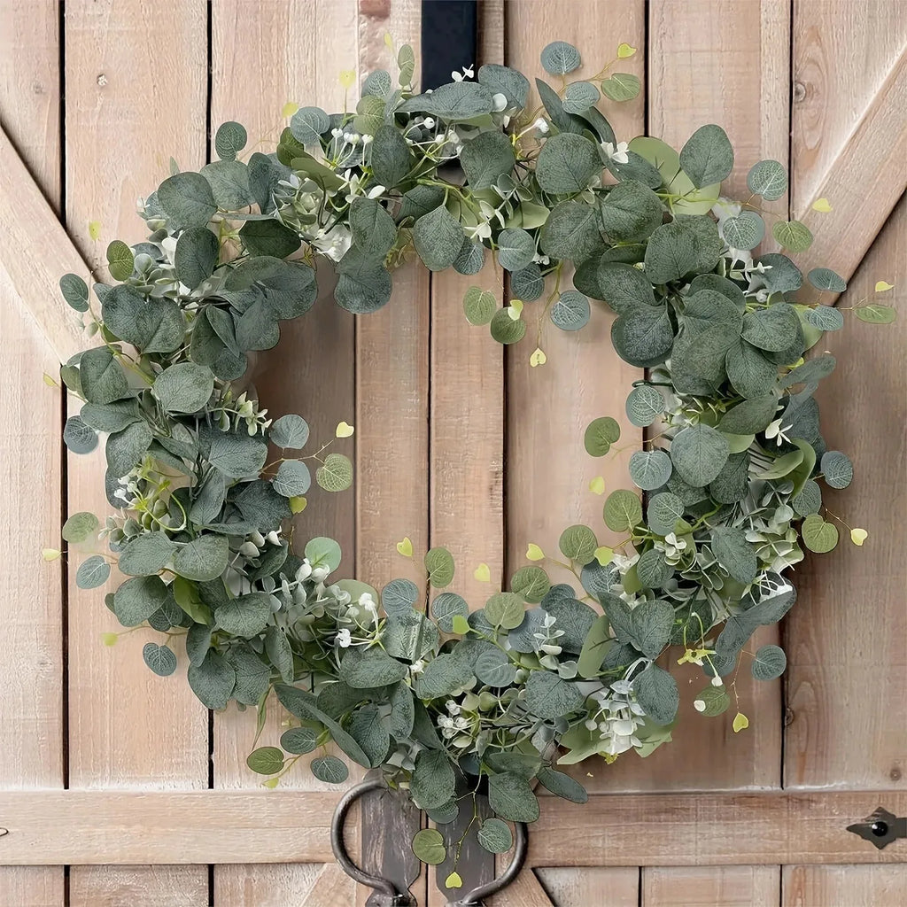 1pc Artificial Eucalyptus Leaves Greenery Garland Faux Plant Spring Vines With White Flowers Berries Wedding Home Party Decor