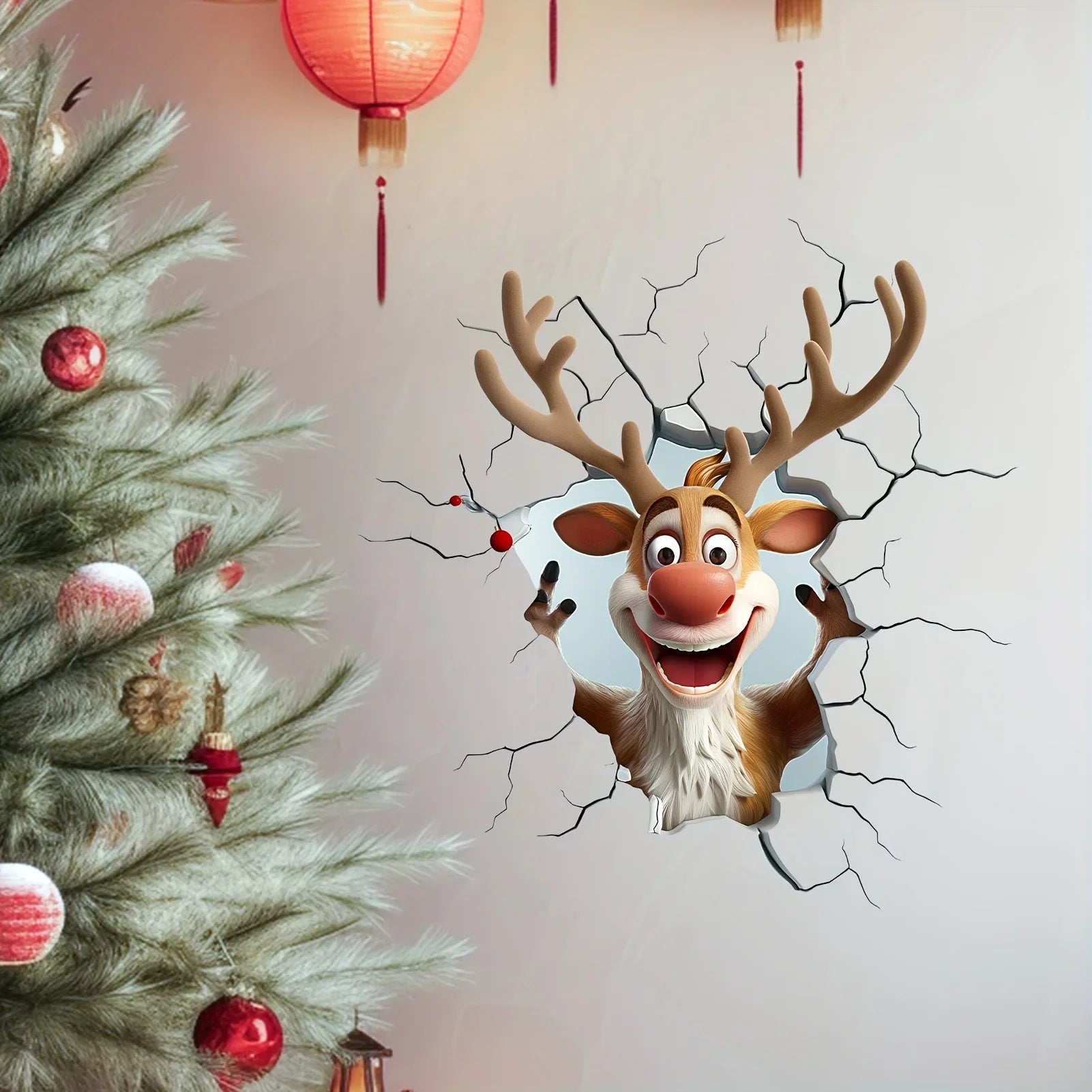 3D Reindeer Christmas Wall Decal