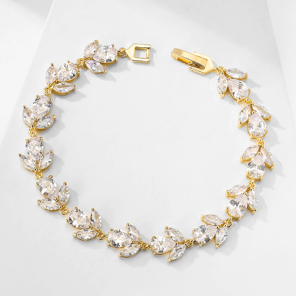 ZAKOL Luxury AAA Cubic Zirconia Wedding Bracelets for Women High Quality White Gold Color Leaf Charm Bracelet Bangles