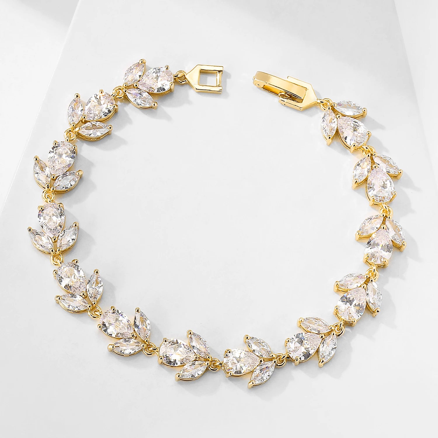 ZAKOL Luxury AAA Cubic Zirconia Wedding Bracelets for Women High Quality White Gold Color Leaf Charm Bracelet Bangles