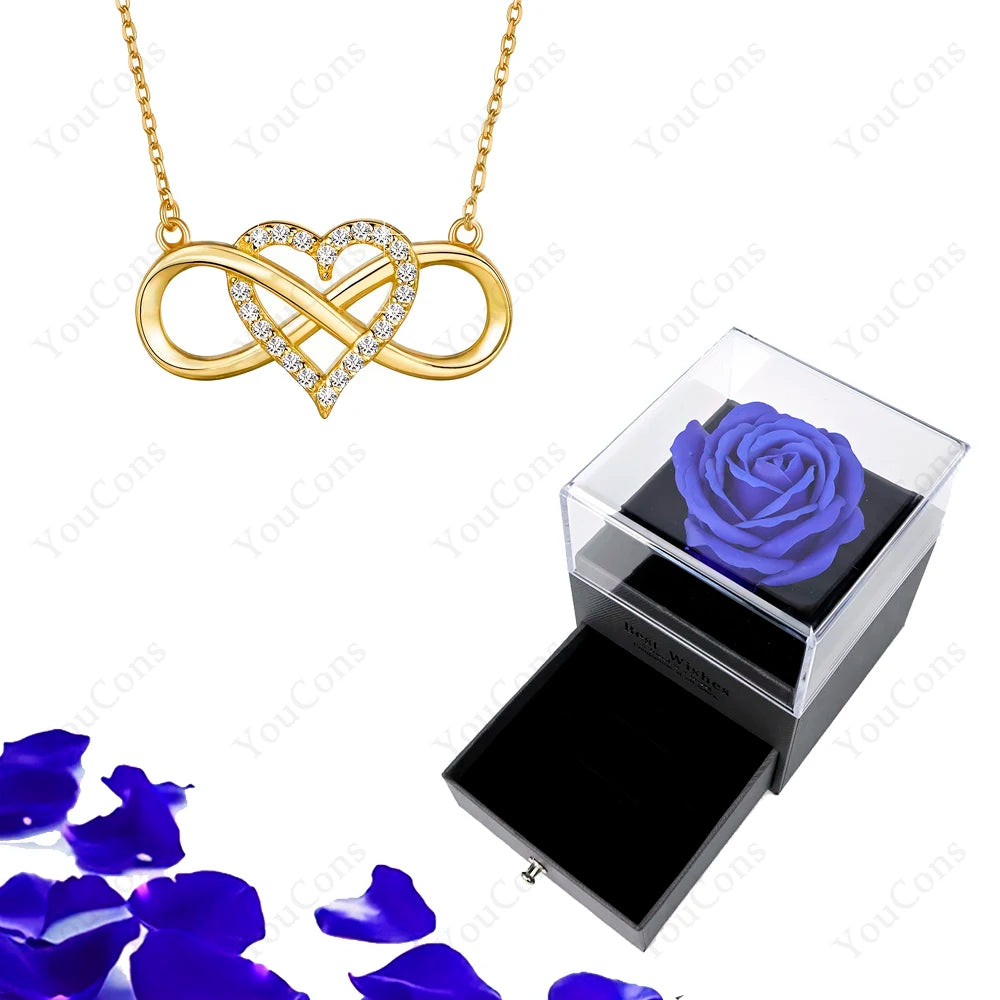 Luxury Heart Pendant Necklaces With Rose Gift Box For Women Christmas Valentine Girlfriend Romantic Trendy Wedding Jewelry