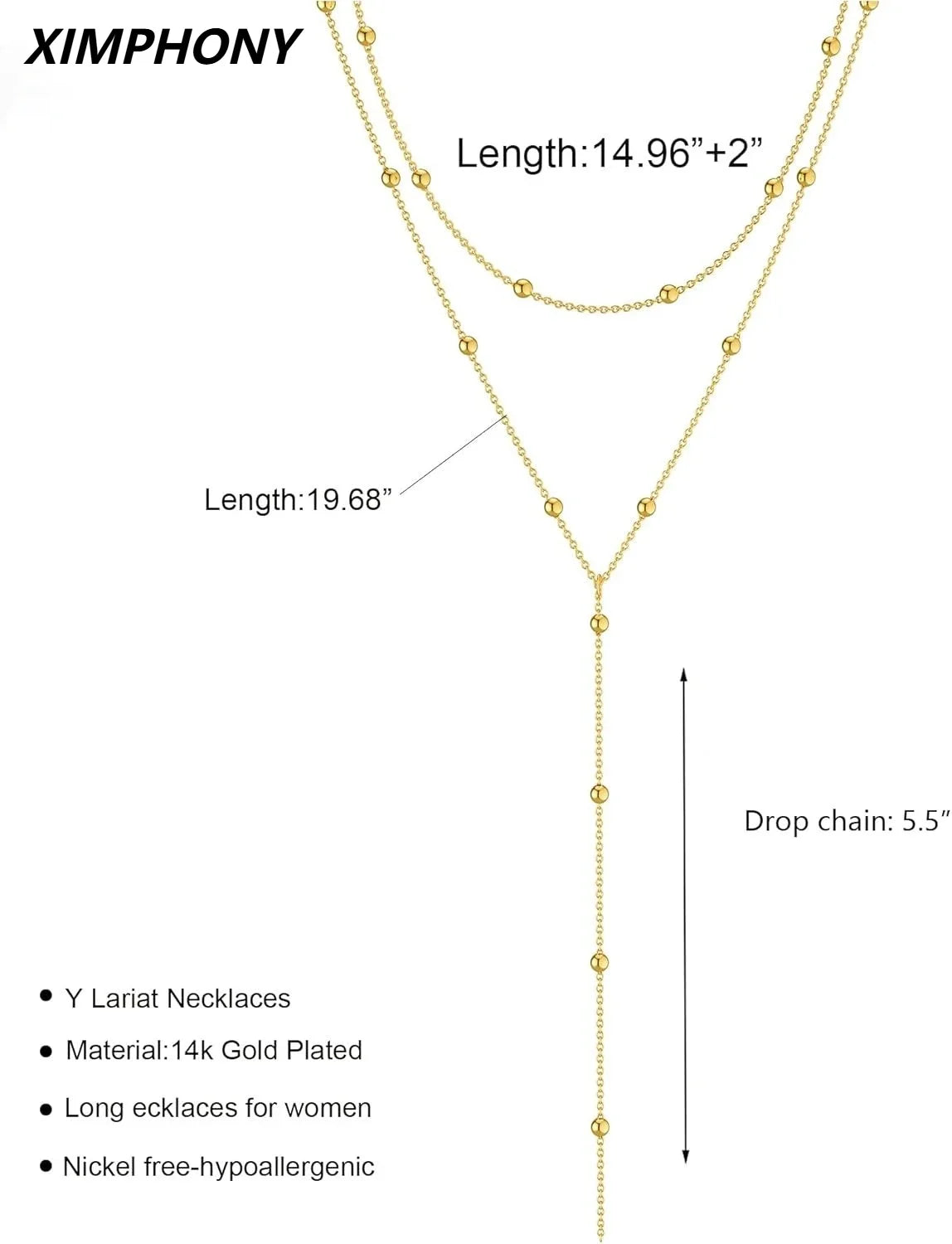 Gold Necklace for Women 14k Gold Plated/Silver Y-Shaped Pendant Necklace Layered Beaded Chain Drop Necklaces For Women Gift