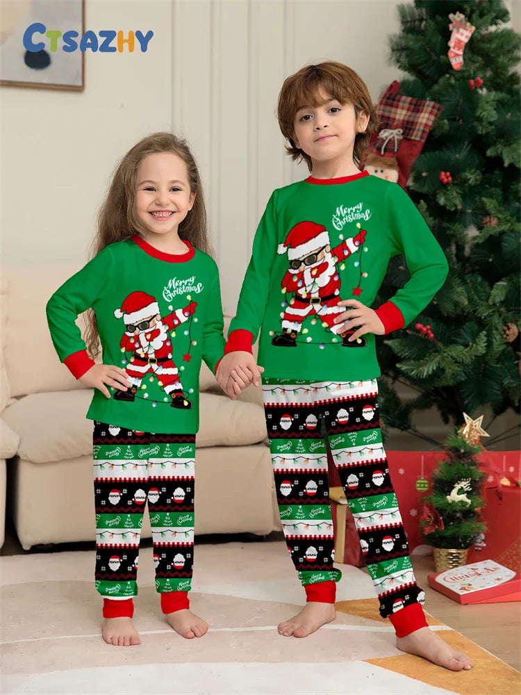 Christmas Family Matching Outfits Mom Dad Kids 2 Pieces Pajamas Set Baby Casual Loose Sleepwear Xmas Family Look Pyjamas