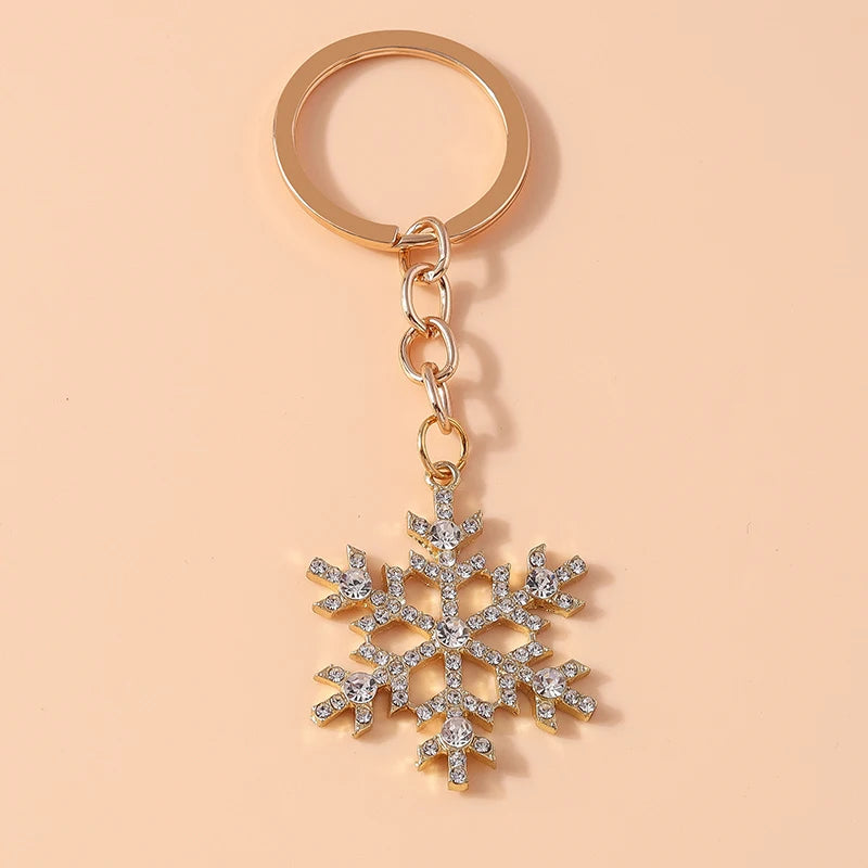 Fashion Crystal Christmas Snowflake Keychain for Car Key Festival Gifts for Women Men Handbag Pendant Keyrings DIY Accessories