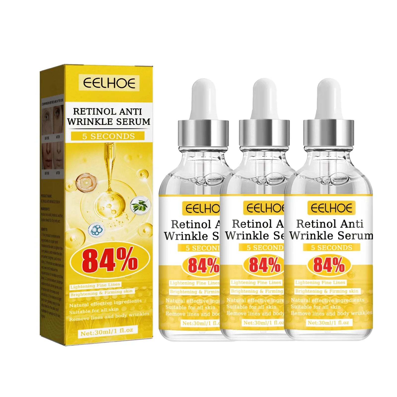 Retinol Anti-Wrinkle Serum Anti Aging Face Lifting Firming Fade Fine Lines Moisturizing Skin Care Hyaluronic Acid Facial Serum