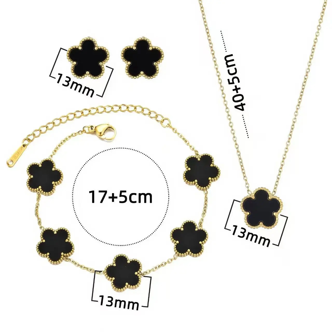 3-Piece Set of Plum Blossom Five-Leaf Flower Necklace Bracelet Women's Gift Jewelry Set for Parties