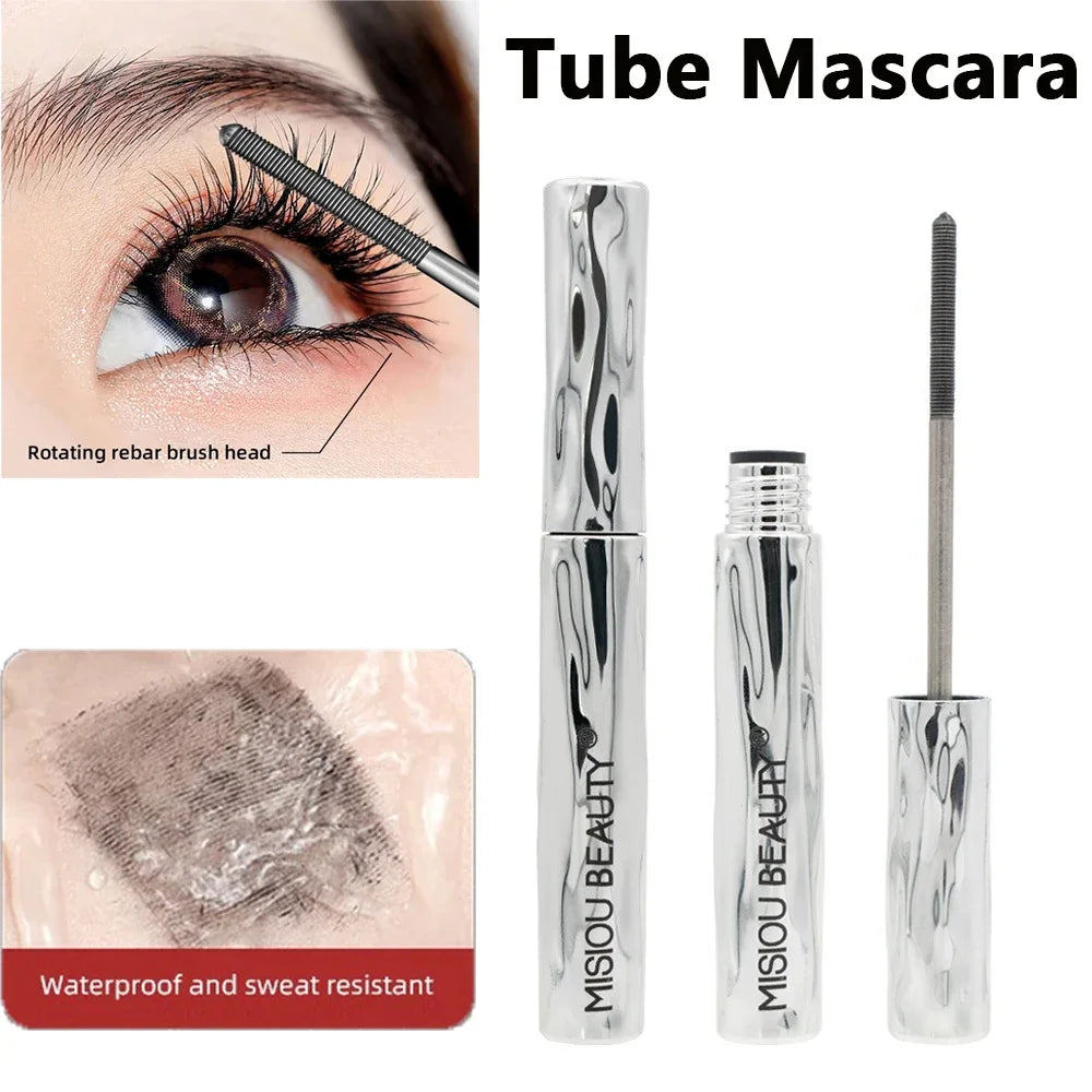Waterproof Metallic Tube Mascara Black Silk Fiber Long Curling Non-Clumping Eyelash Extensions Spiral Makeup for Eyes