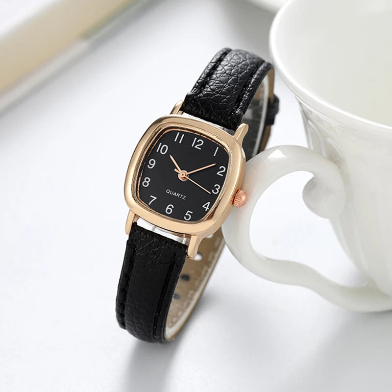 Women's Watch Fashion Small Arabic Quartz Watches Leather Band Wristwatches