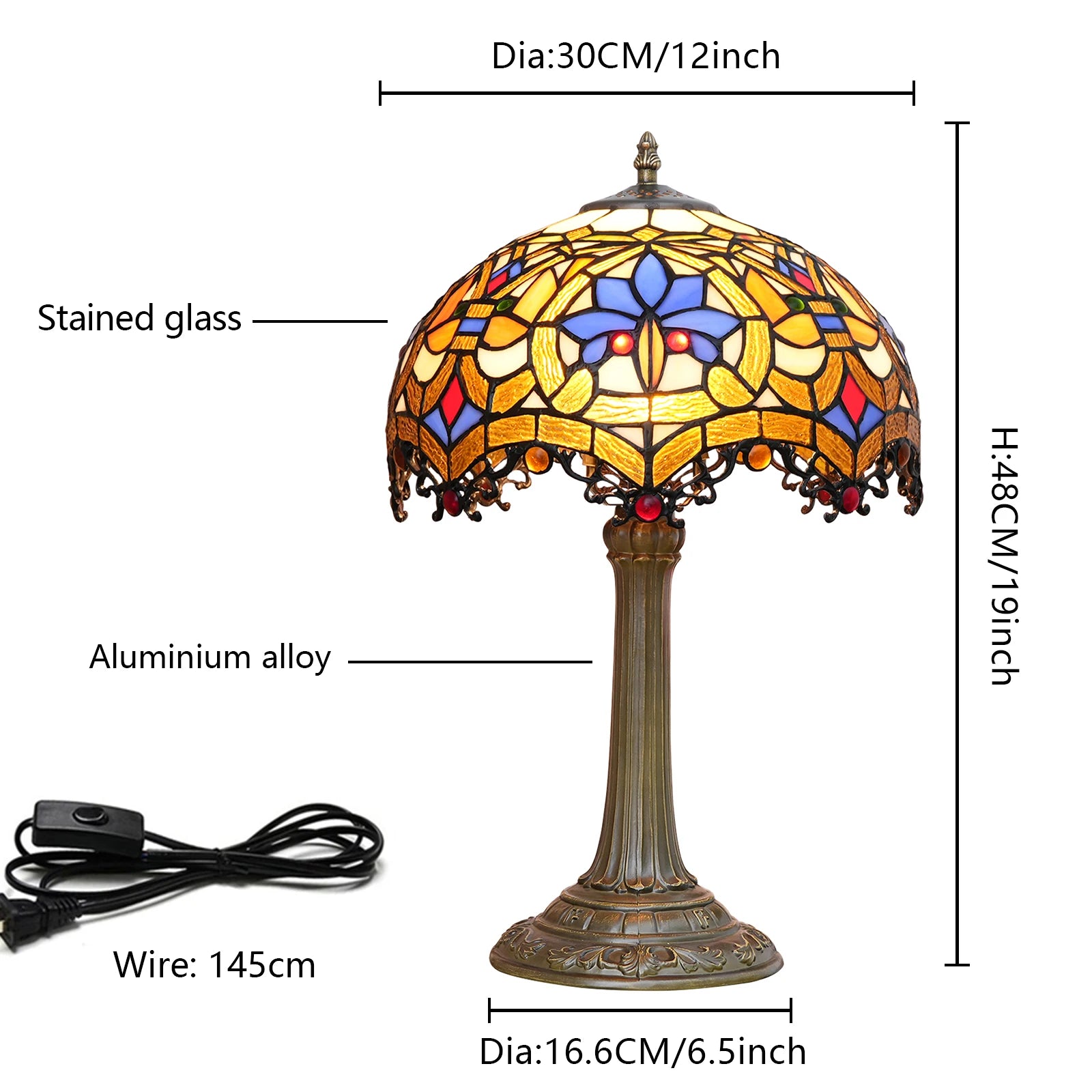 Yellow Peacock Tail Style Stained Glass Table Lamp Vintage Handmade Reading Lamp for Living Room Home Office Decor Light
