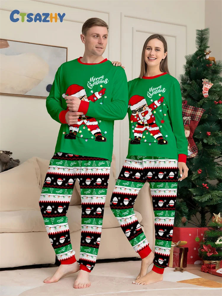 Christmas Family Matching Outfits Mom Dad Kids 2 Pieces Pajamas Set Baby Casual Loose Sleepwear Xmas Family Look Pyjamas