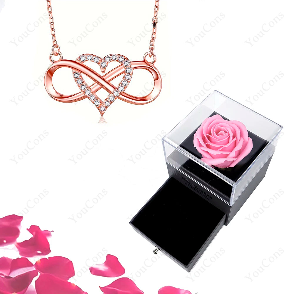 Luxury Heart Pendant Necklaces With Rose Gift Box For Women Christmas Valentine Girlfriend Romantic Trendy Wedding Jewelry