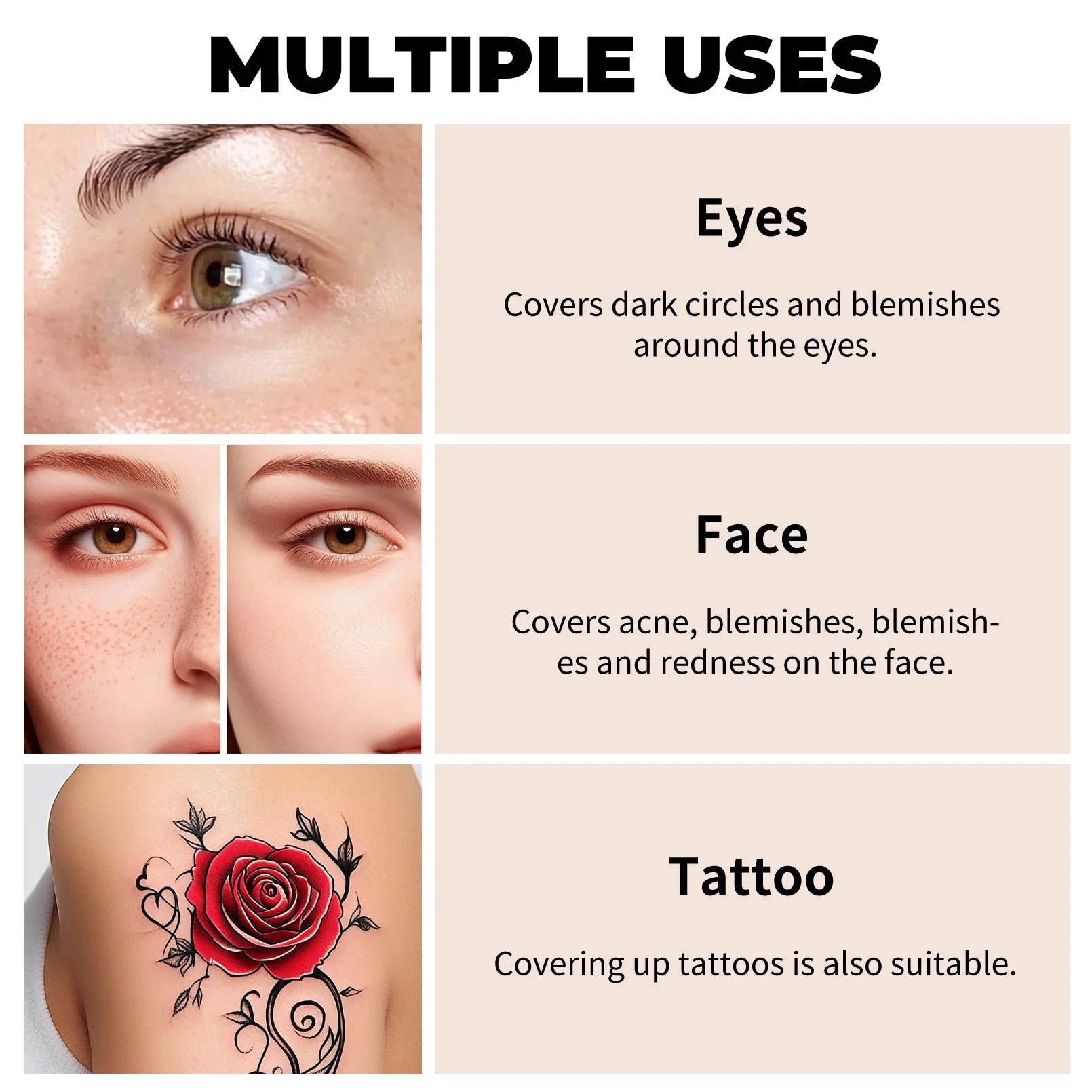 Waterproof Full Coverage Concealer for Tattoos, Scars - Natural Finish Foundation for All Skin Tones & Types