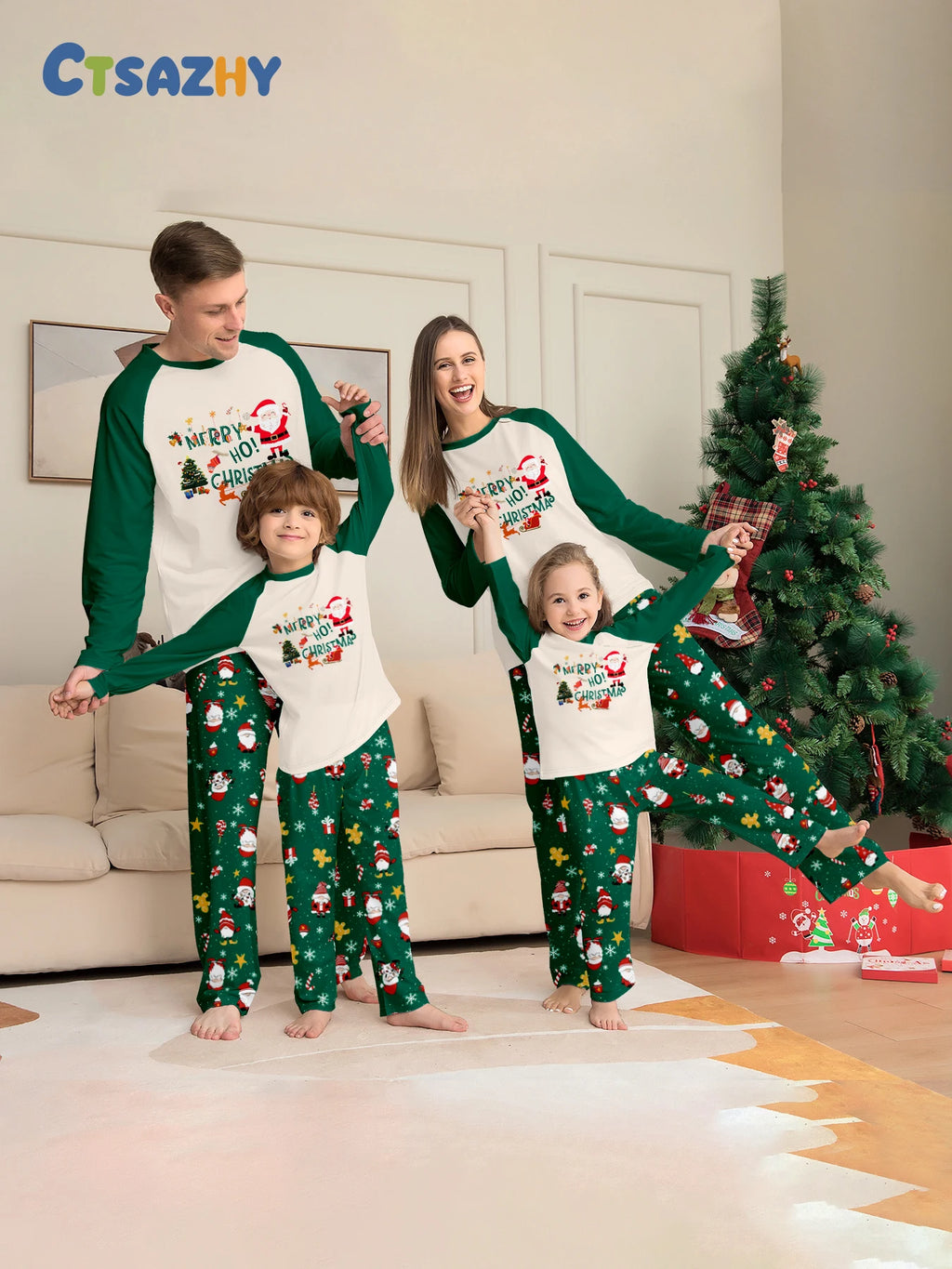 Merry Christmas Cartoon Pattern Mom Dad Kids Matching Pajamas Set 2 Pieces Suit Baby Romper Soft Loose Xmas Family Look Pyjamas