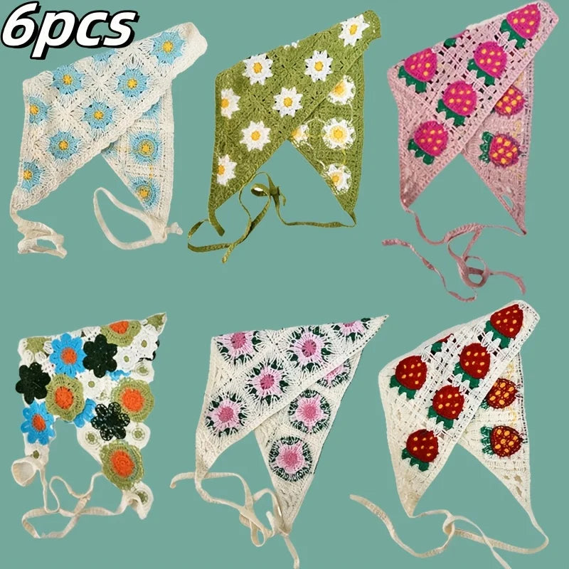 Elegant Knitted Triangle Scarf Headband for Women Fashion Girl strawberry Versatile pattern Hair Band Hair Accessory