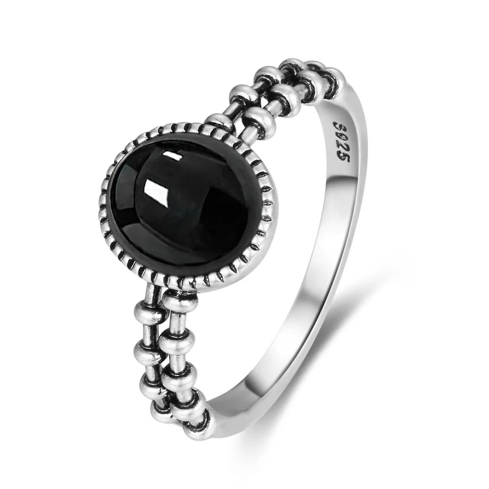 Vintage 925 Silver Ring Natural Black Onyx Ring Circular Denier Type Horse Eye Design Gift Fine Jewelry Black Ring For Men Women