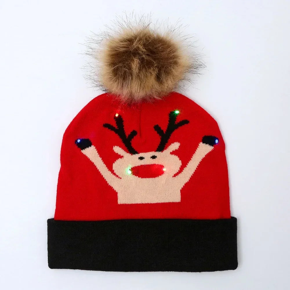 LED Christmas Knitted Hat Light Up Xmas Beanie Cap Unisex Winter Beanie Sweater Hat with Colorful LEDs for Christmas New Yea