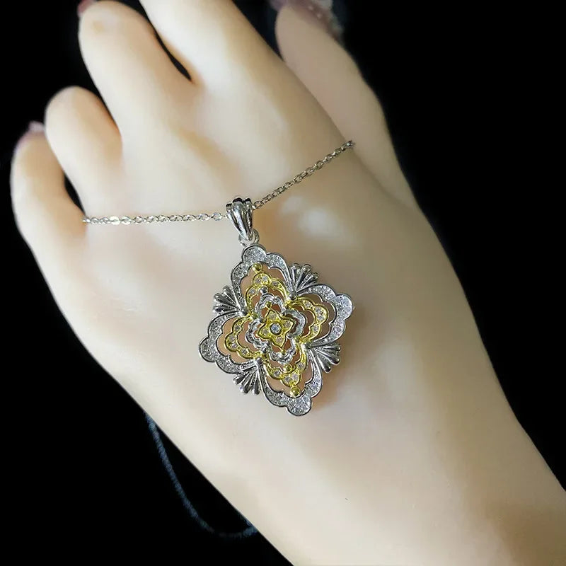 MDL Moissanit. Style Italian Antique Style Court Necklace Real Gold Plated Vintage French Vintage Daily Pendant Women