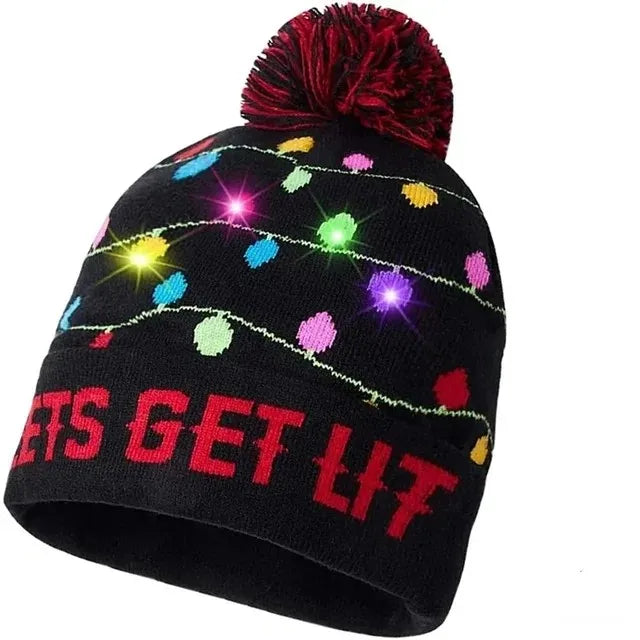 LED Christmas Knitted Hat Light Up Xmas Beanie Cap Unisex Winter Beanie Sweater Hat with Colorful LEDs for Christmas New Yea