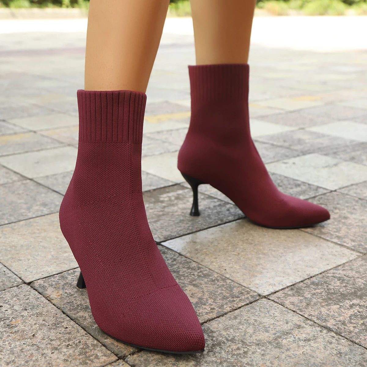 Spring Autumn Women Ankle Boots Slip-On Sexy Chelsea Boots Women Luxury Stretch Fabric Women Socks Shoes Pointed Toe High Heels