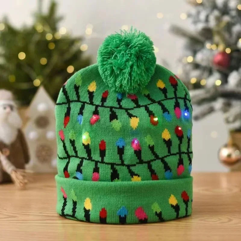 LED Christmas Knitted Hat Light Up Xmas Beanie Cap Unisex Winter Beanie Sweater Hat with Colorful LEDs for Christmas New Yea