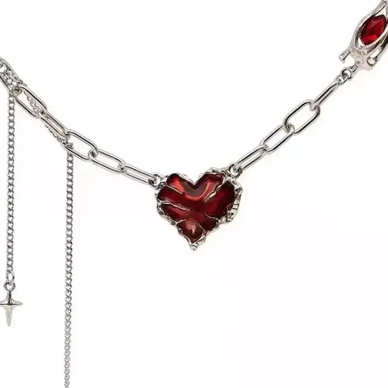 Forever Love Heart Shape Pendant Women Necklace Metal Heart Epoxy Resin Beads Charm Beaded Link Chain Girls Necklace Jewelry