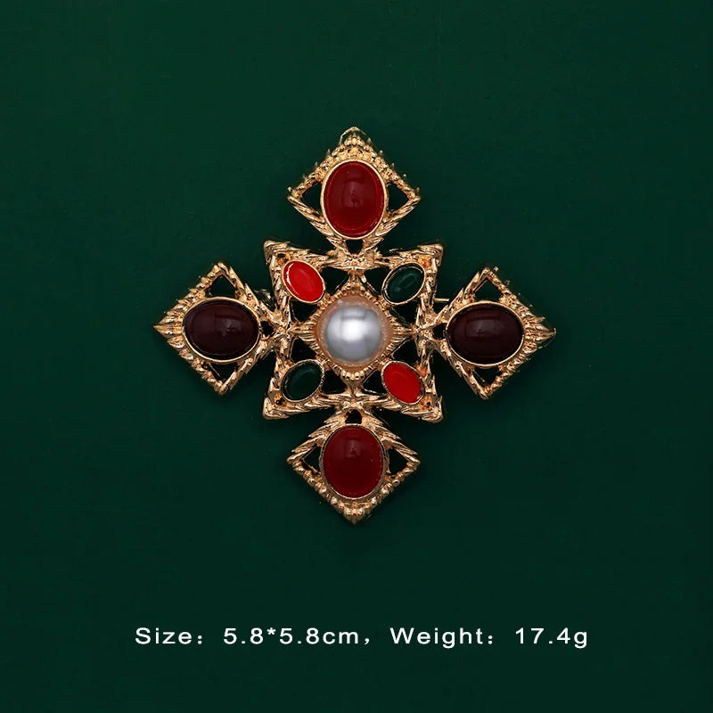 Baroque Crystal Pearl Rectangle Brooch